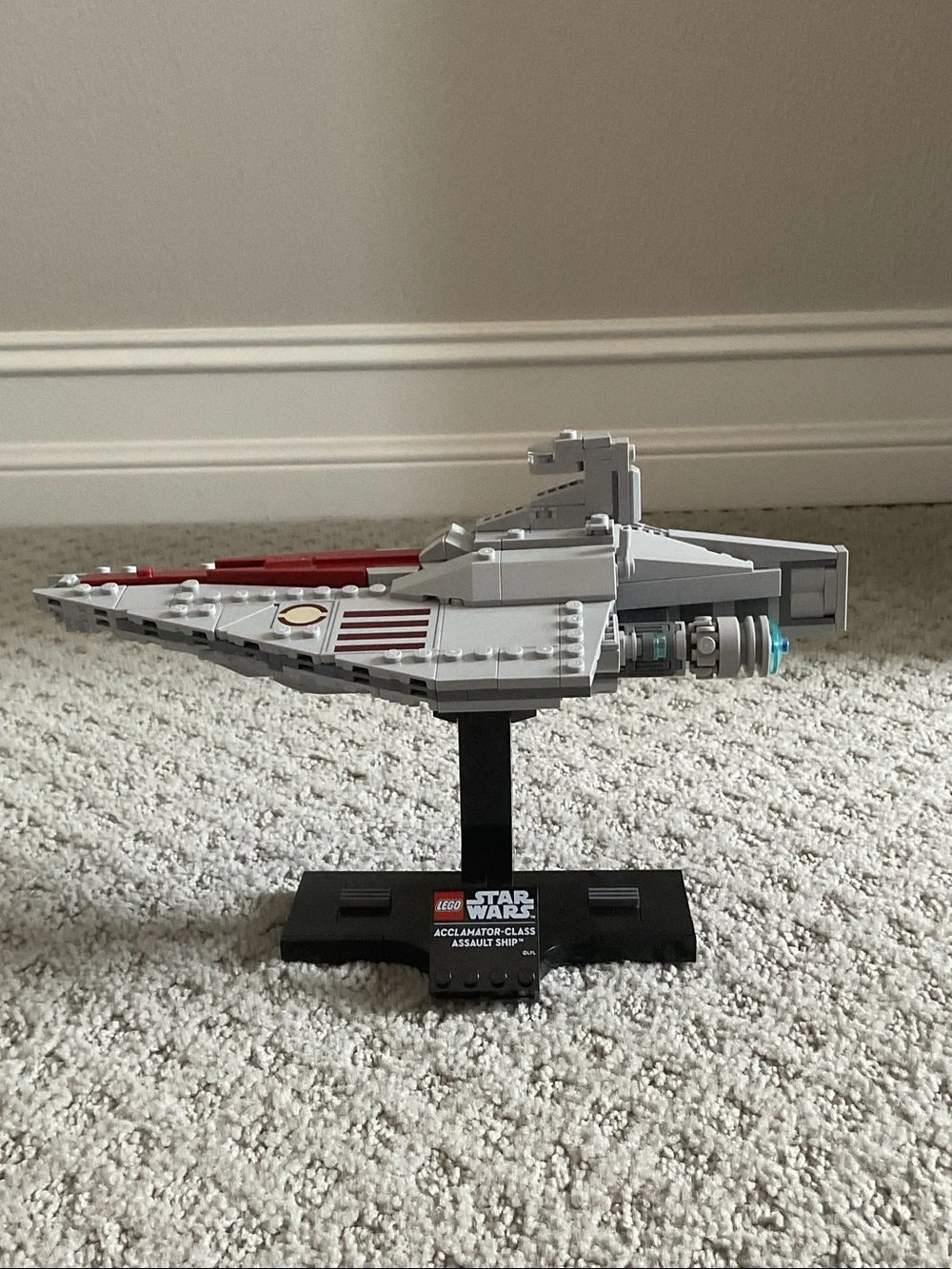 LEGO Gray and Red Starship Display Model with Stand